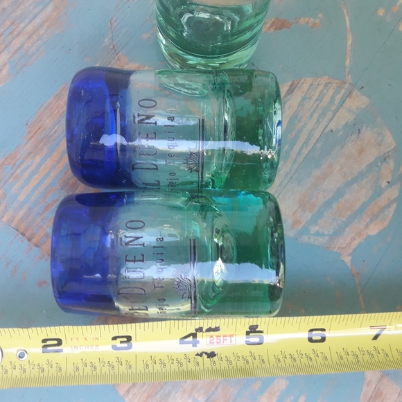 3 Art Glass Hand Blown Shot Glasses Handmade Colored Bubble Glass Blue Green - Picture 9 of 10